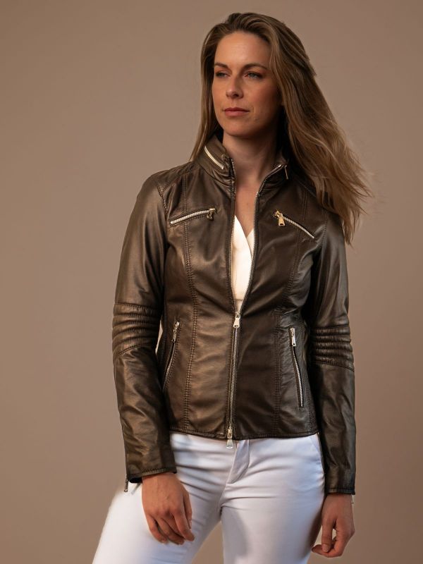 Bikerjacke Lederjacke Damen Hundm Echtlederjacke Aim Lederjacke