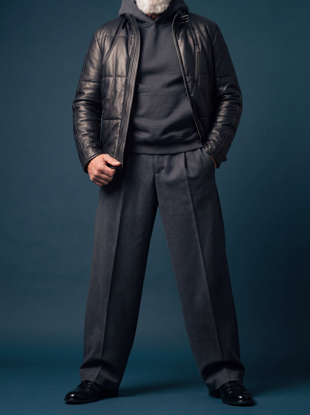 Avus Men's Quilted Leather Jacket - Black - View 2