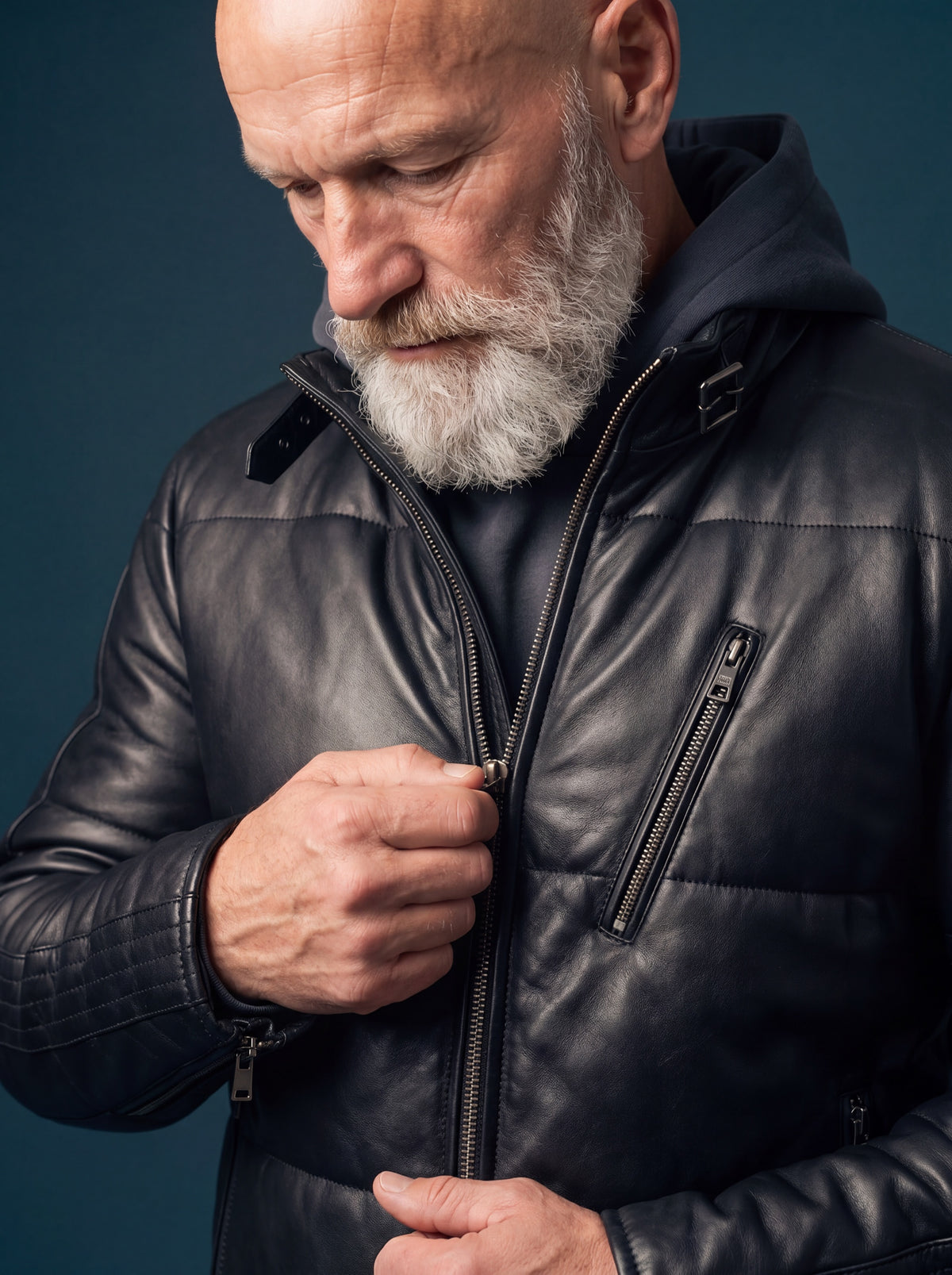 Avus Men's Quilted Leather Jacket - Black - View 3