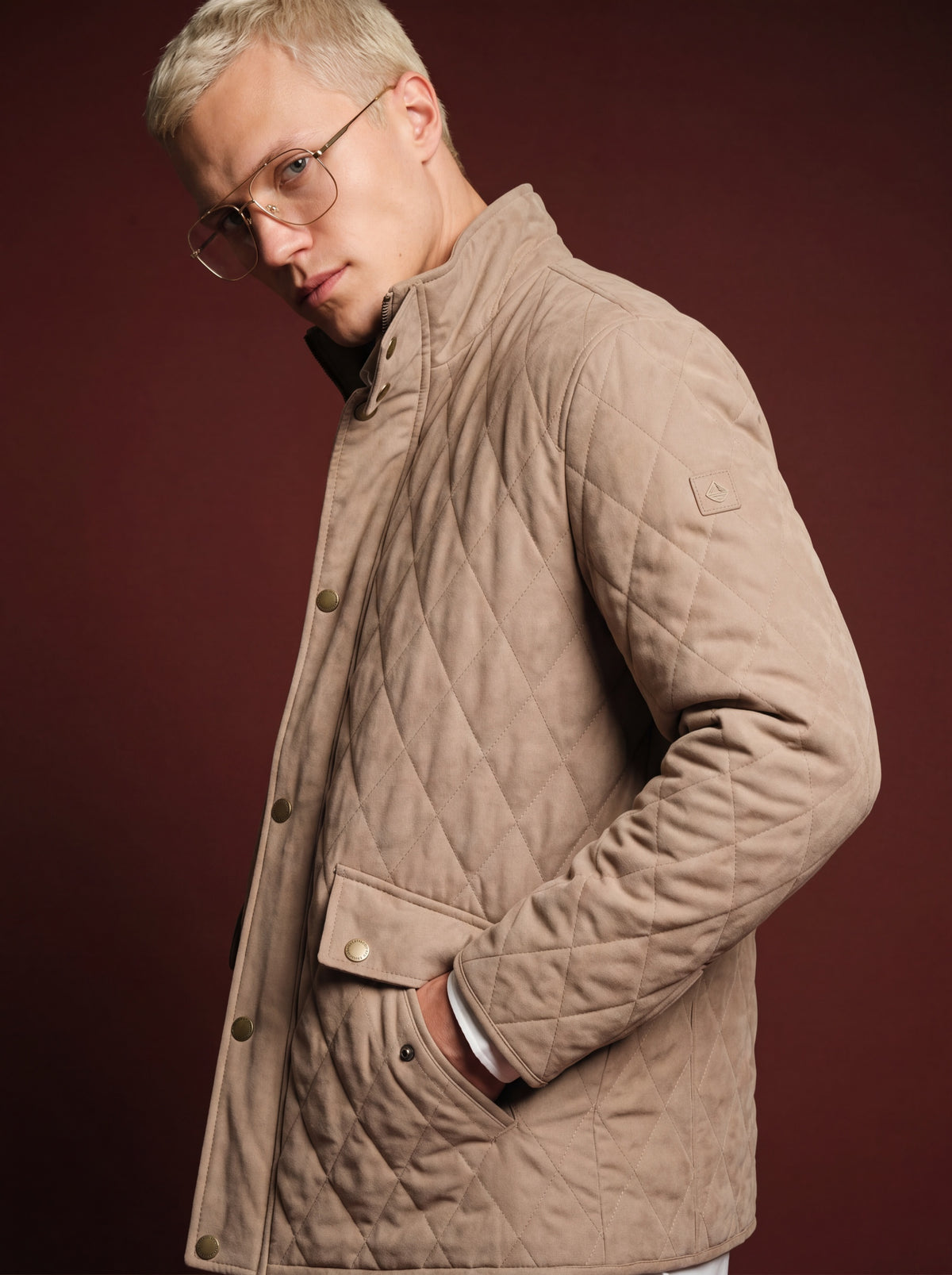 Devon Men's Quilted Leather Jacket - Beige - View 3