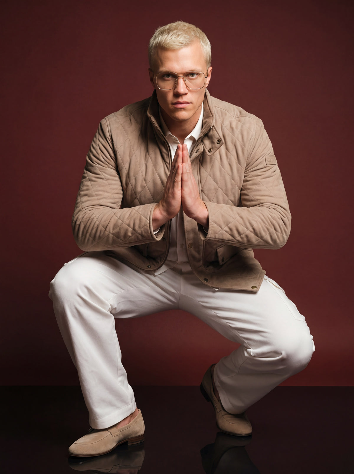 Devon Men's Quilted Leather Jacket - Beige - View 4