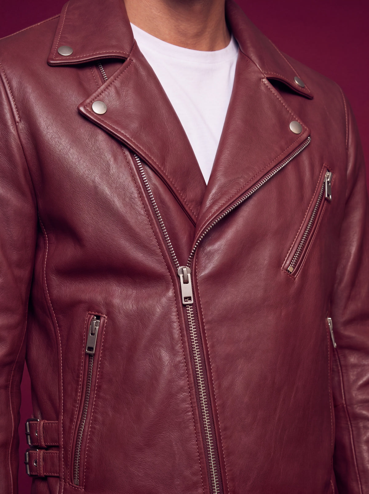 Fuji Men's Biker Leather Jacket - Red - View 1