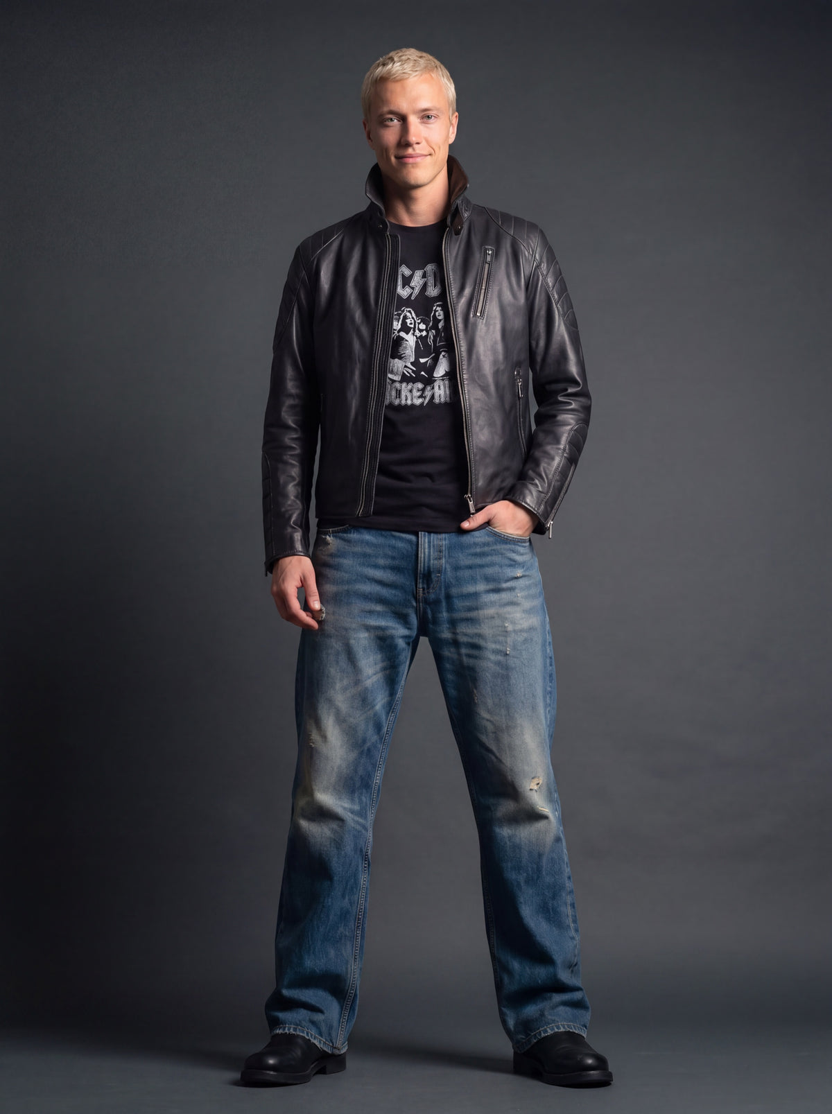 Interlagos Men's Leather Jacket - Black - View 2