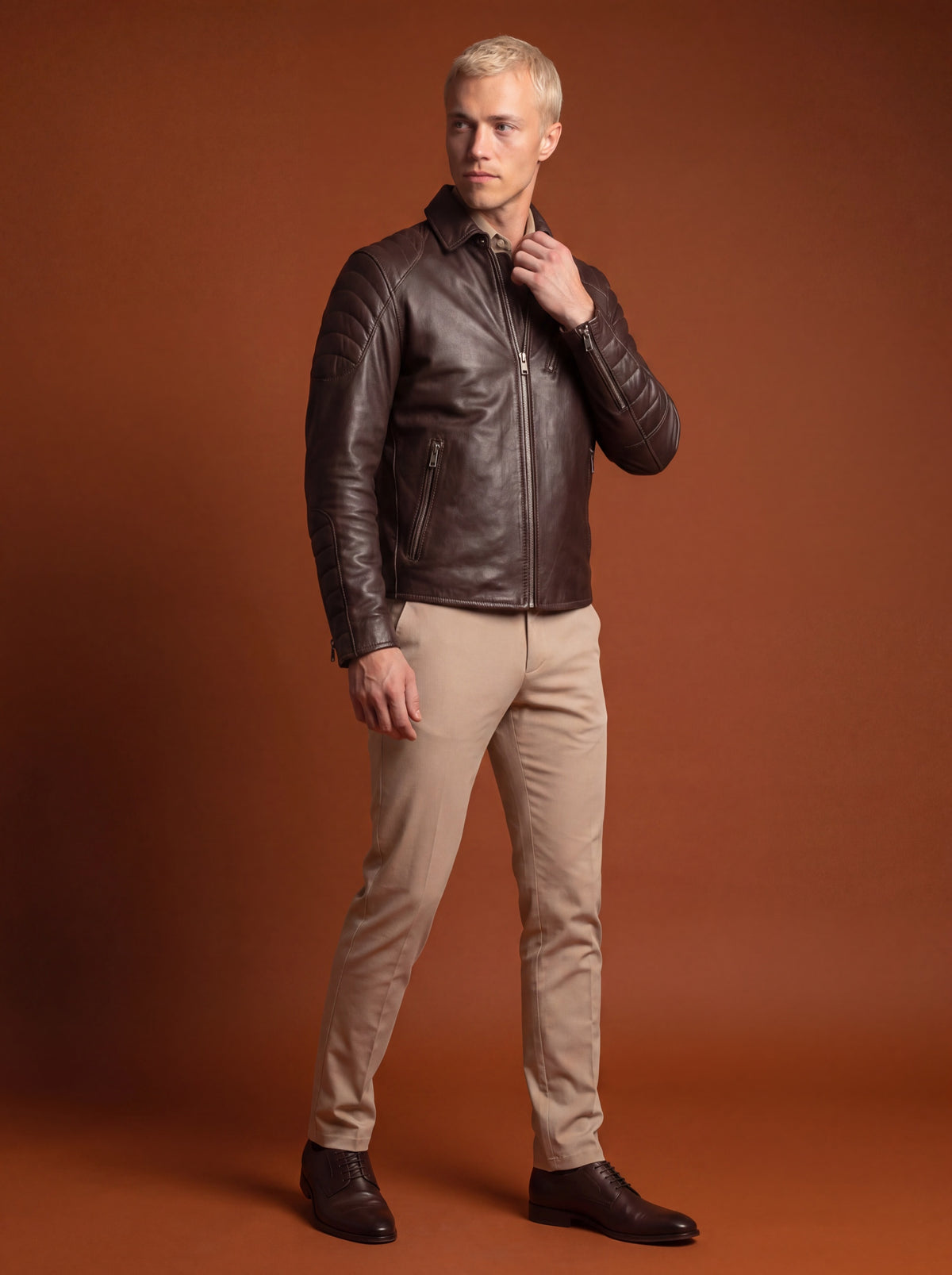 Interlagos Men's Leather Jacket - Brown - View 3