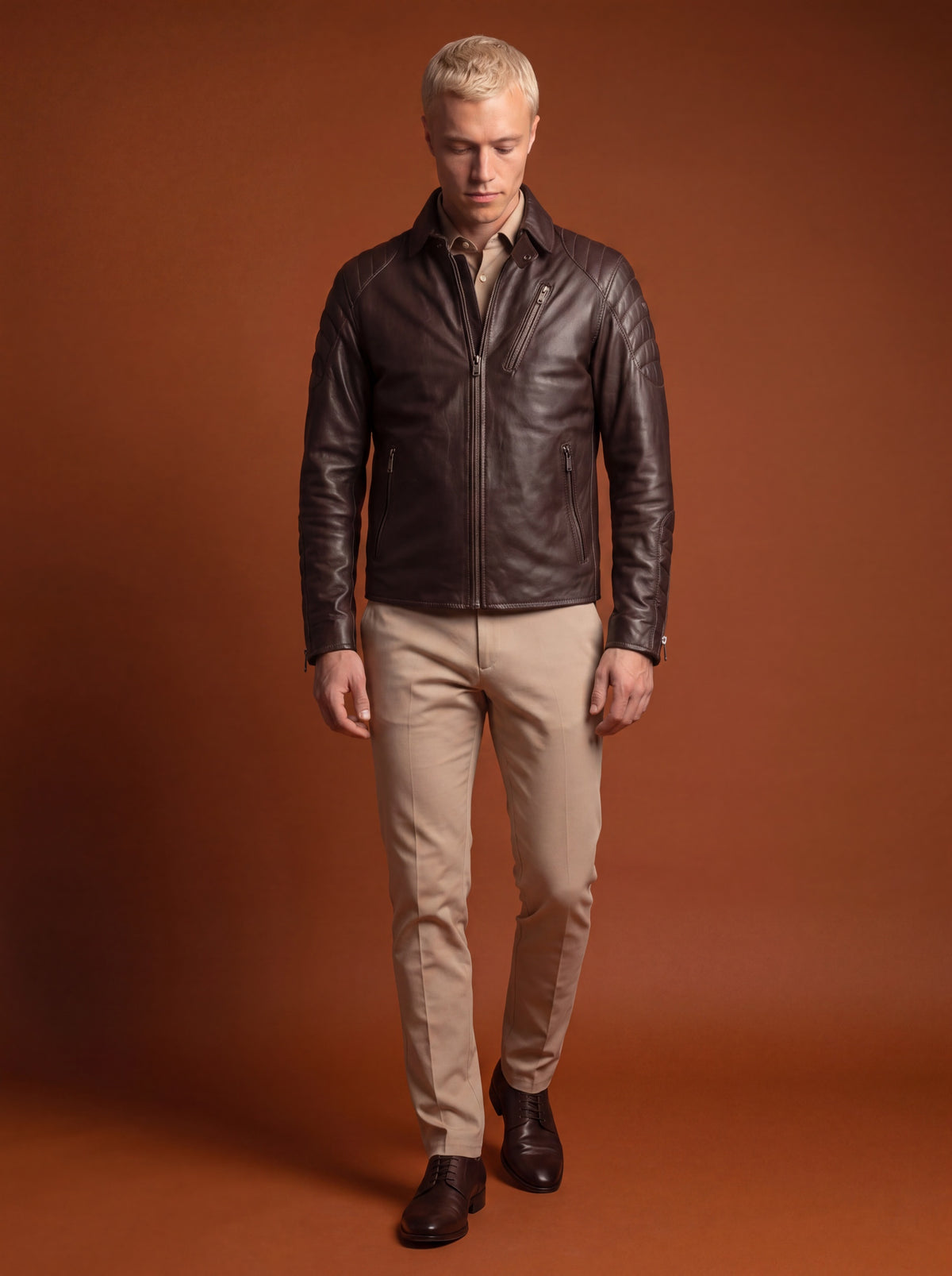 Interlagos Men's Leather Jacket - Brown - View 4