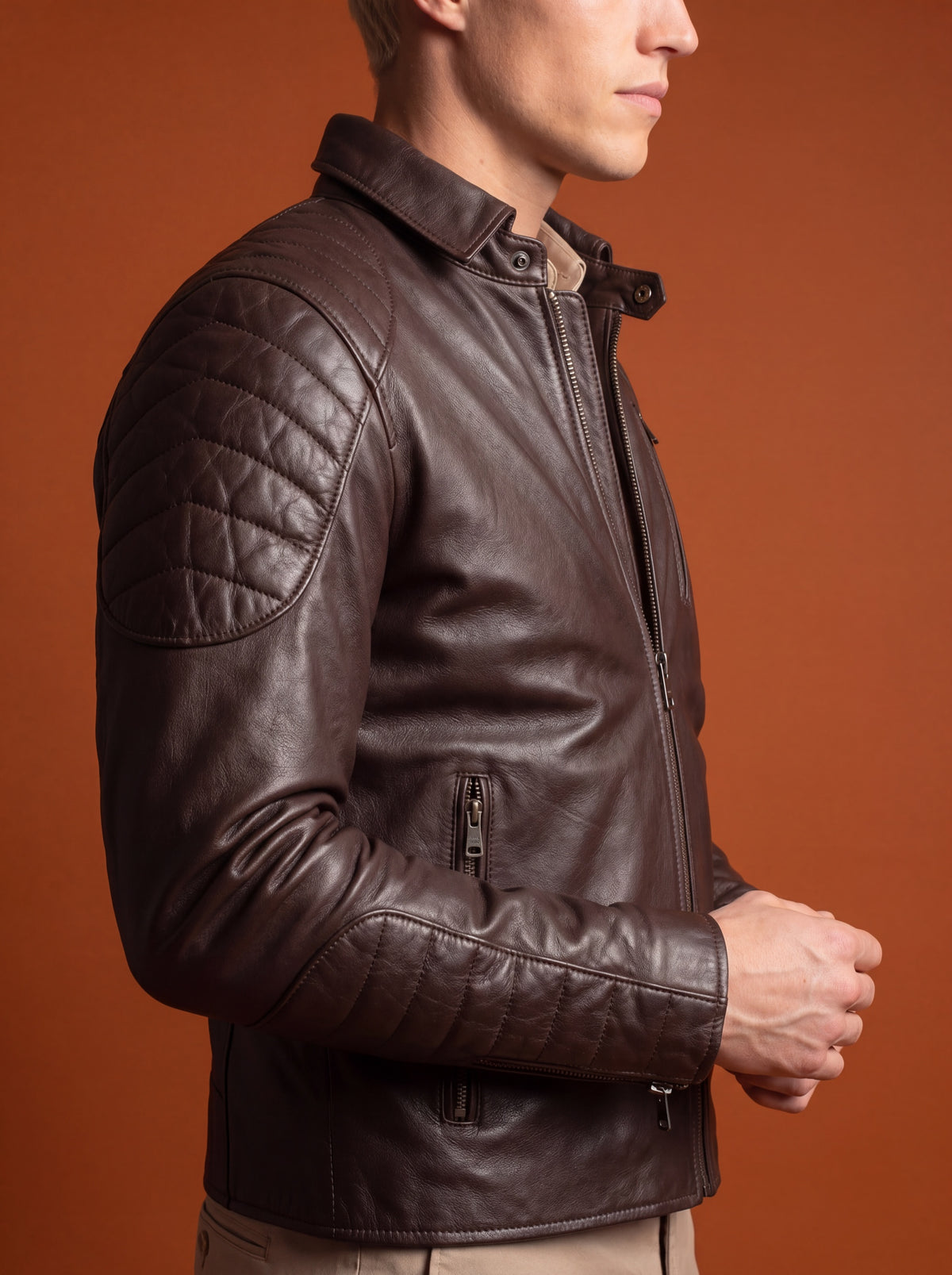 Interlagos Men's Leather Jacket - Brown - View 5