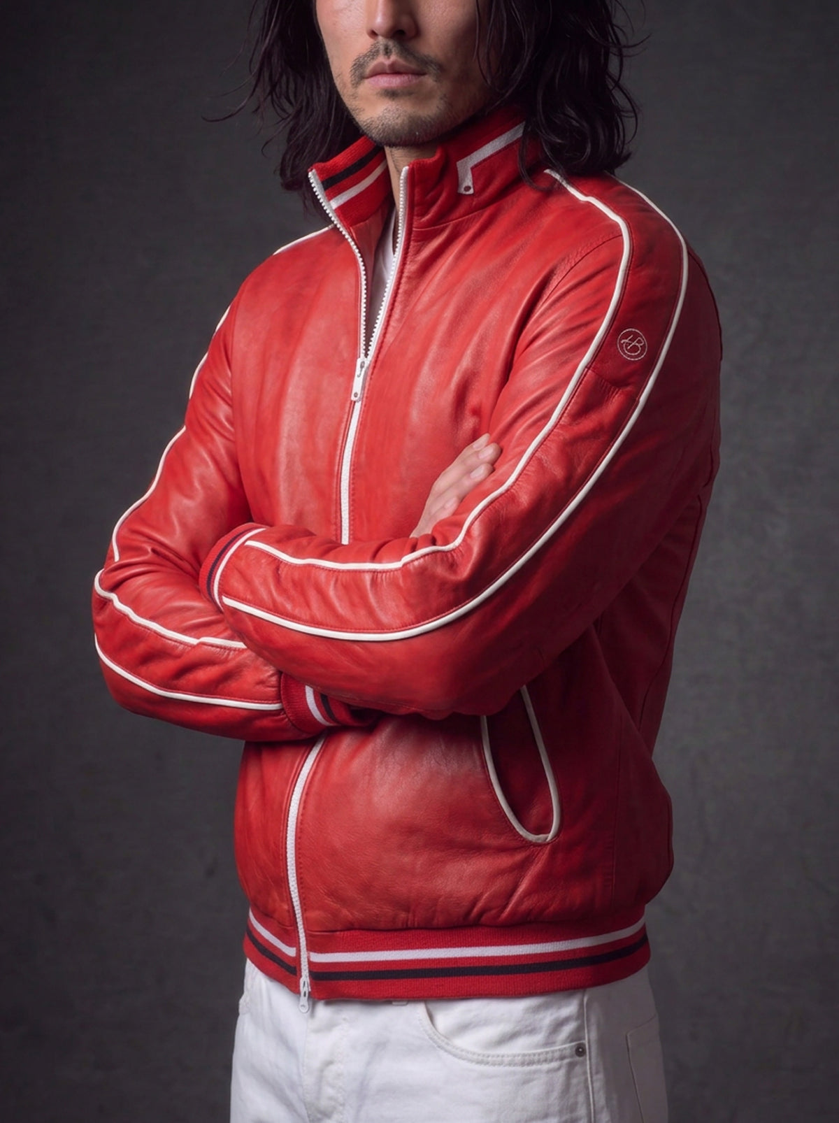 LS Racing Men's Leather Jacket - Red - View 1