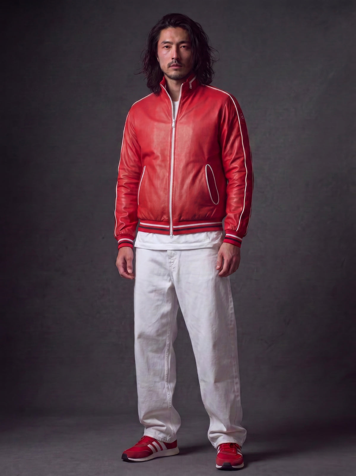LS Racing Men's Leather Jacket - Red - View 2