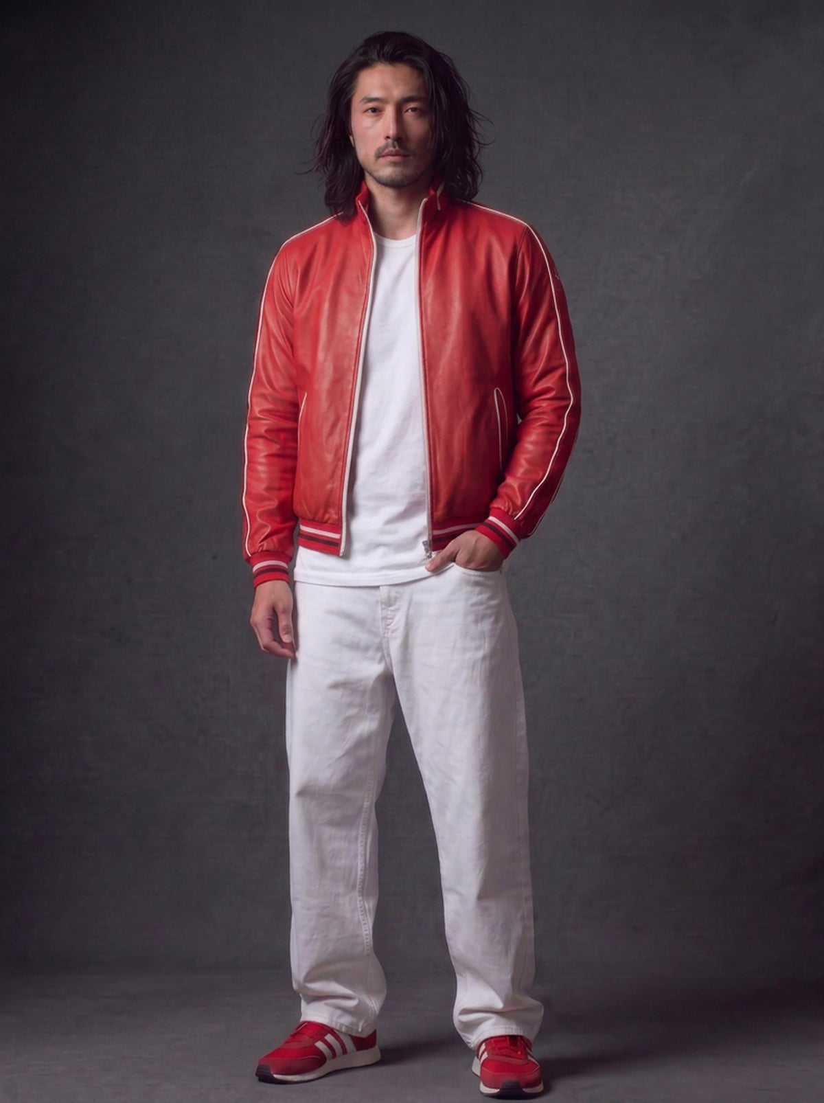 LS Racing Men's Leather Jacket - Red - View 4
