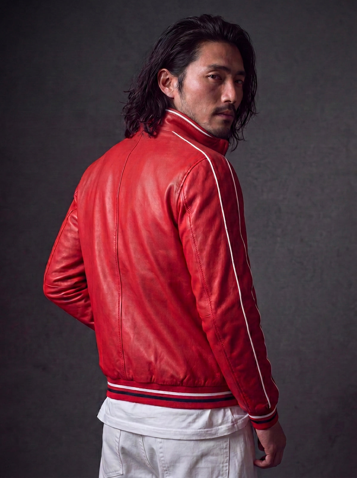 LS Racing Men's Leather Jacket - Red - View 5