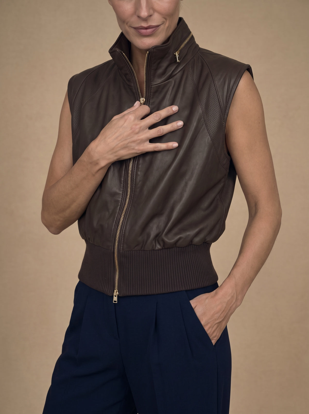 Masaryk Women's Leather Gilet - View 1