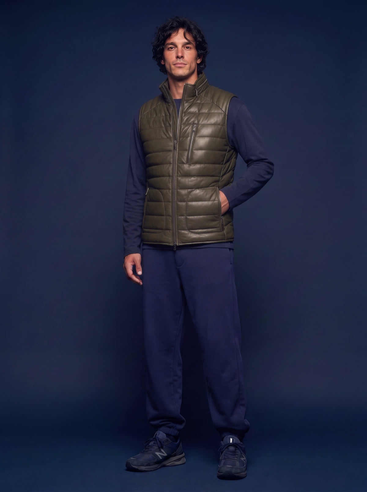 Monoposto Men's Down Leather Gilet - Avocado - View 3