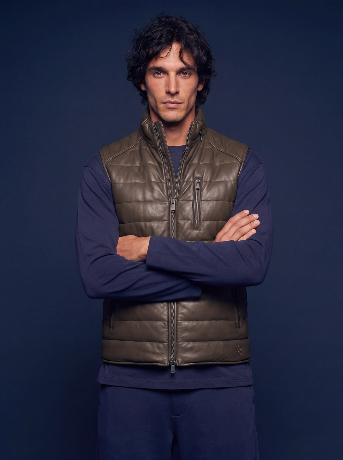 Monoposto Men's Down Leather Gilet - Avocado - View 5