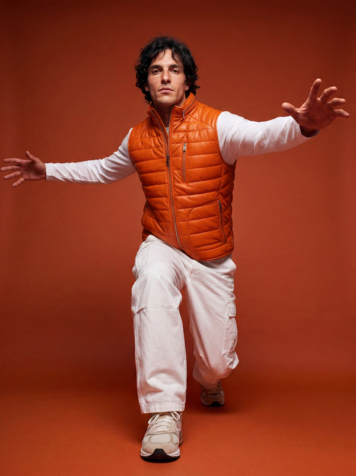 Monoposto Men's Down Leather Gilet - Orange - View 2