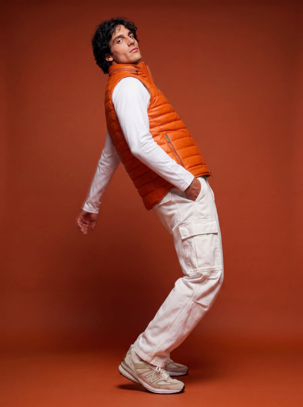 Monoposto Men's Down Leather Gilet - Orange - View 3