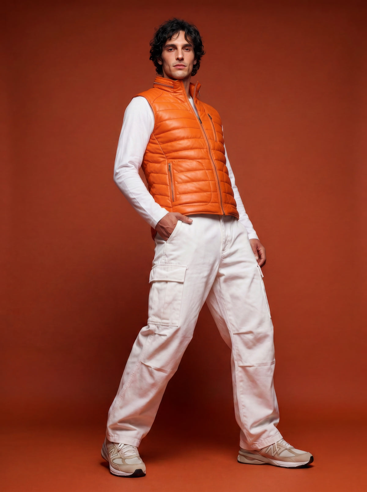 Monoposto Men's Down Leather Gilet - Orange - View 4