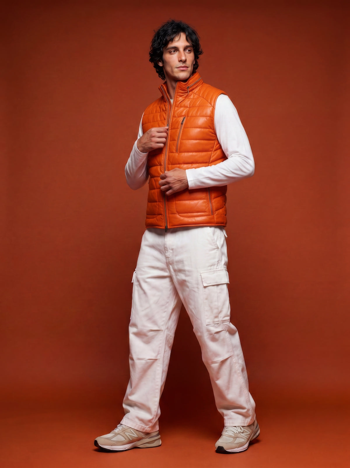 Monoposto Men's Down Leather Gilet - Orange - View 5
