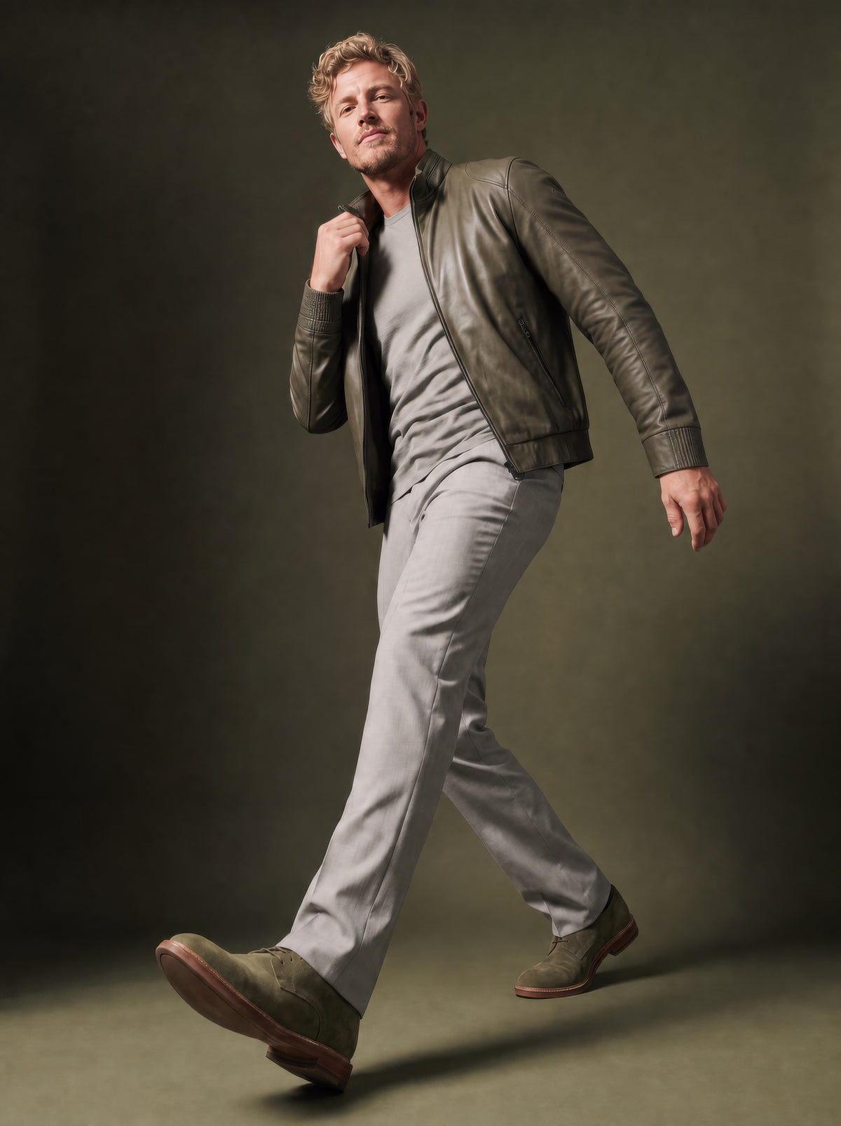 Roadstar Men's Leather Jacket - Avocado - View 5