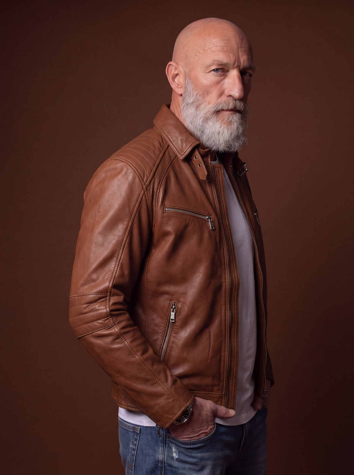 Sao Paulo Men's Leather Jacket - Cognac - View 1