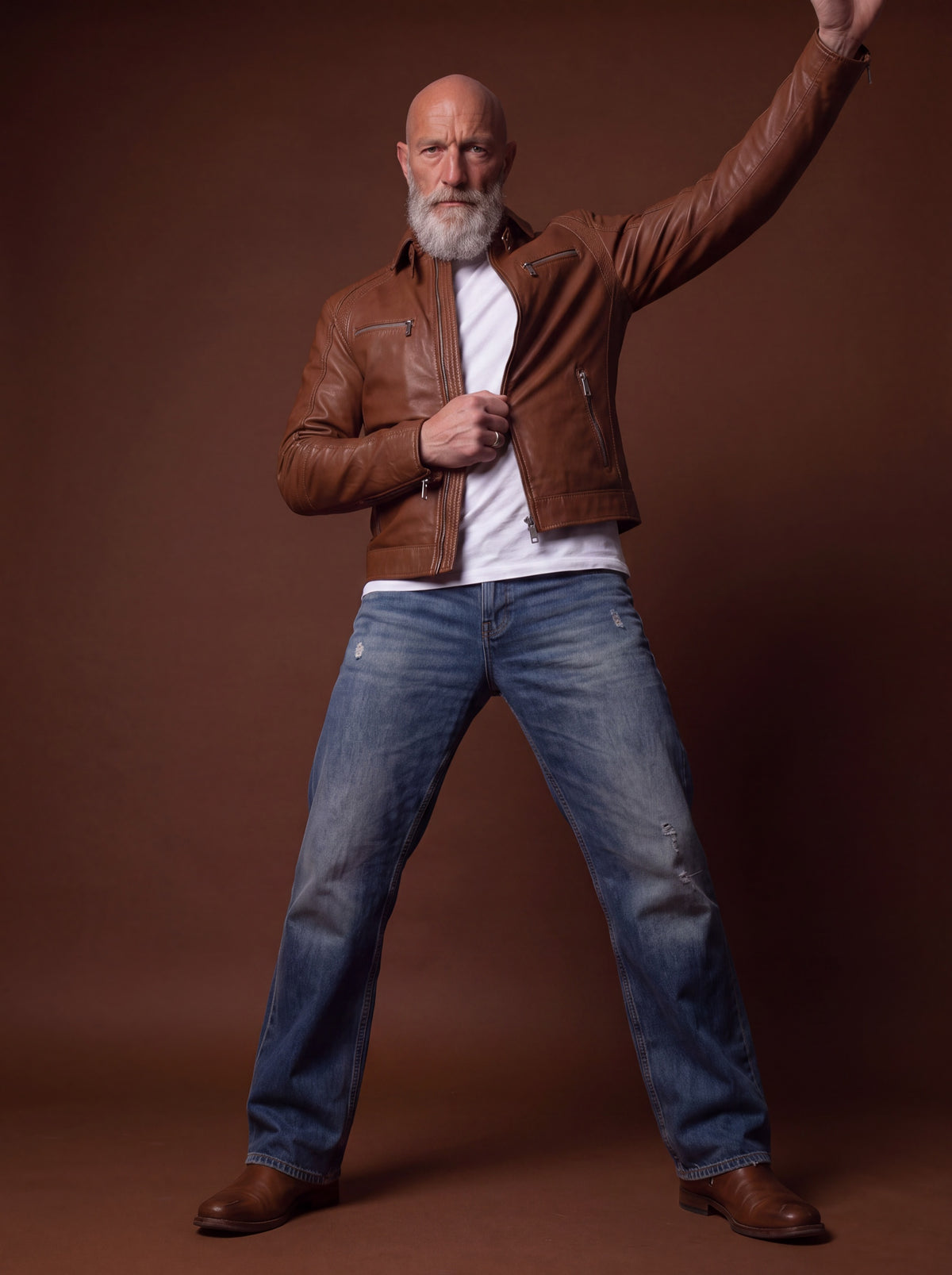 Sao Paulo Men's Leather Jacket - Cognac - View 2