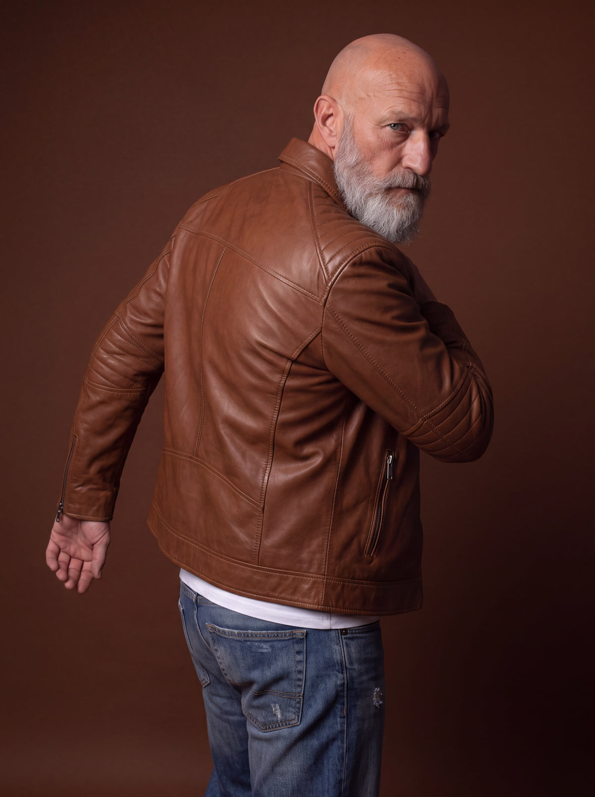Sao Paulo Men's Leather Jacket - Cognac - View 3