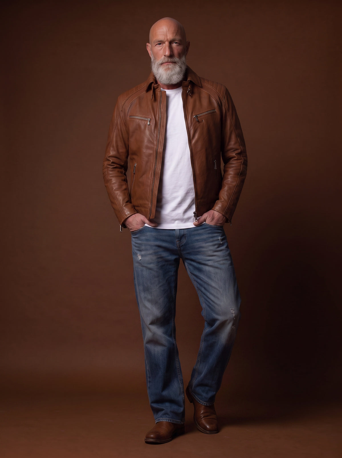 Sao Paulo Men's Leather Jacket - Cognac - View 4