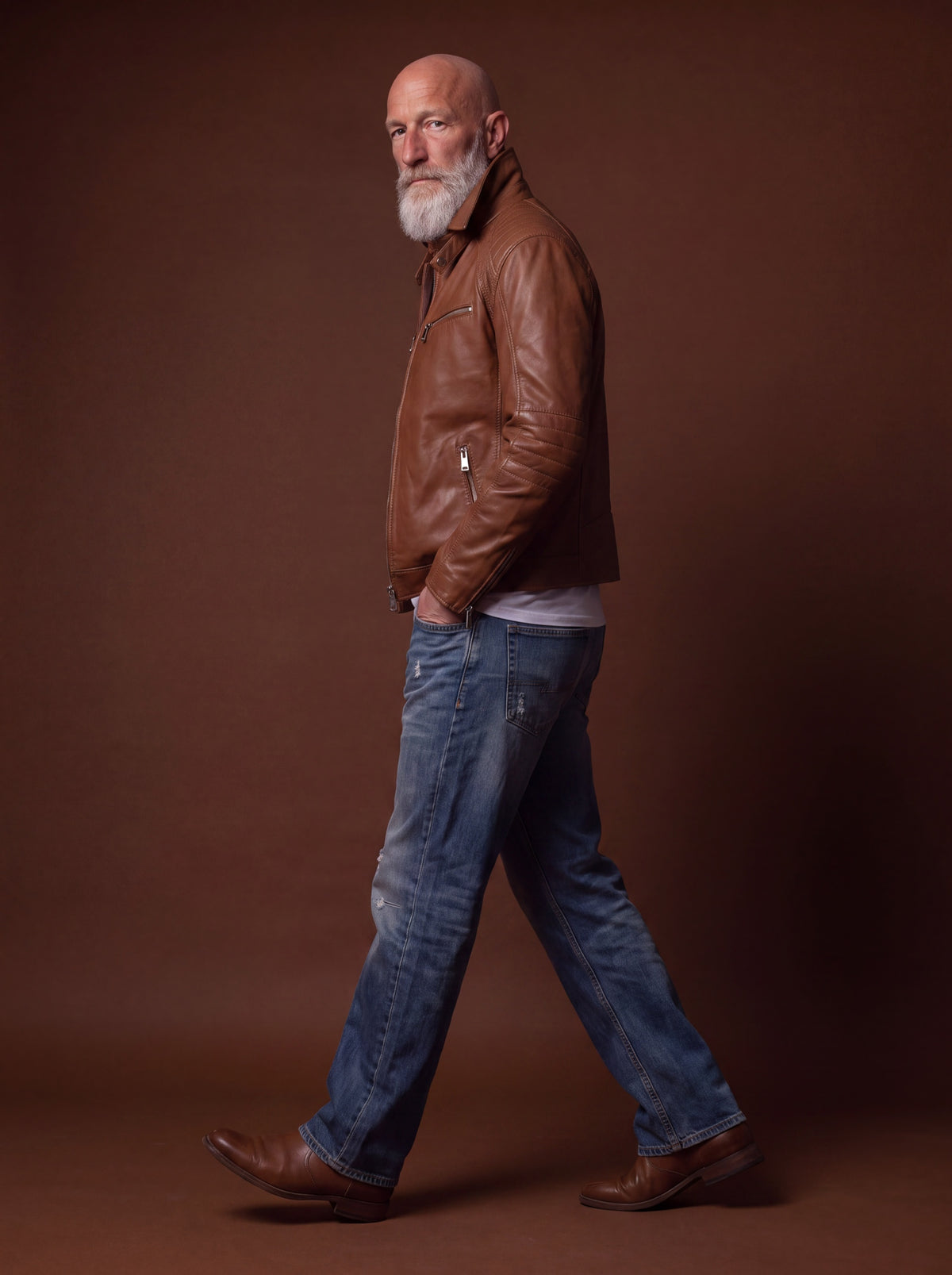 Sao Paulo Men's Leather Jacket - Cognac - View 5