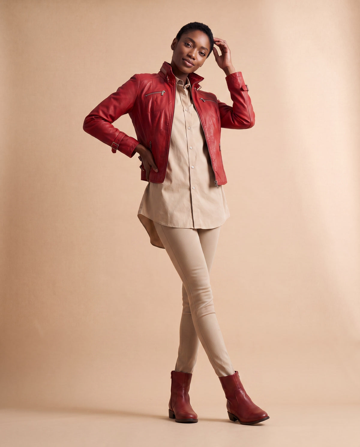 Scarf Women's Leather Jacket - View 4