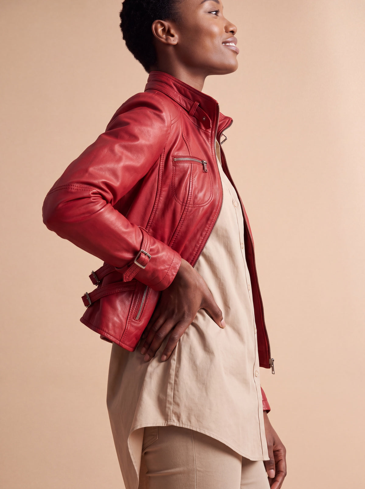 Scarf Women's Leather Jacket - View 5