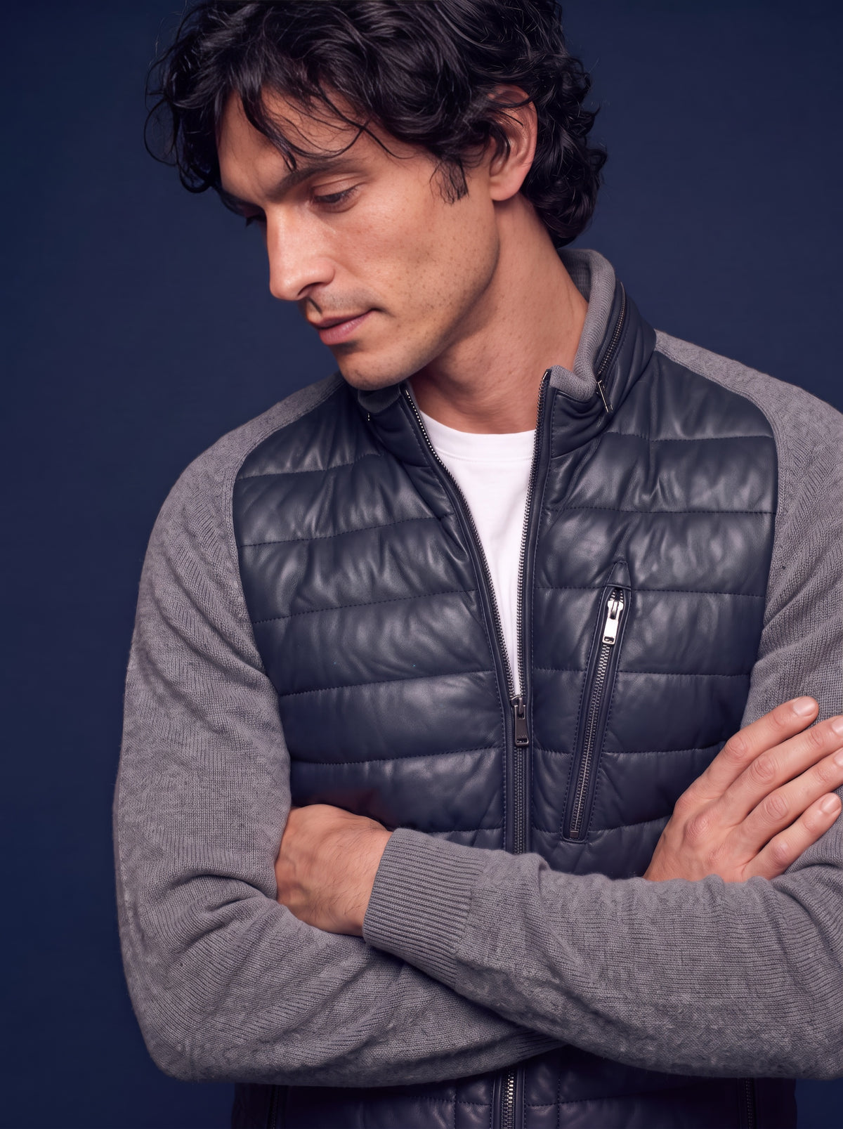 Sepang Men's Leather Jacket - Navy - View 1