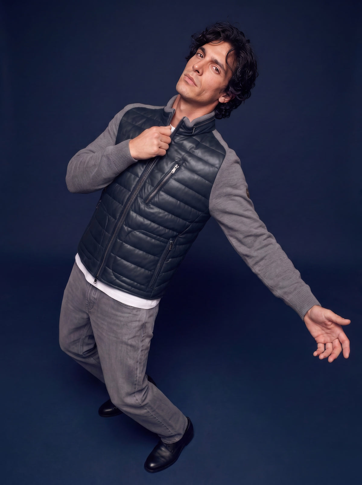 Sepang Men's Leather Jacket - Navy - View 3