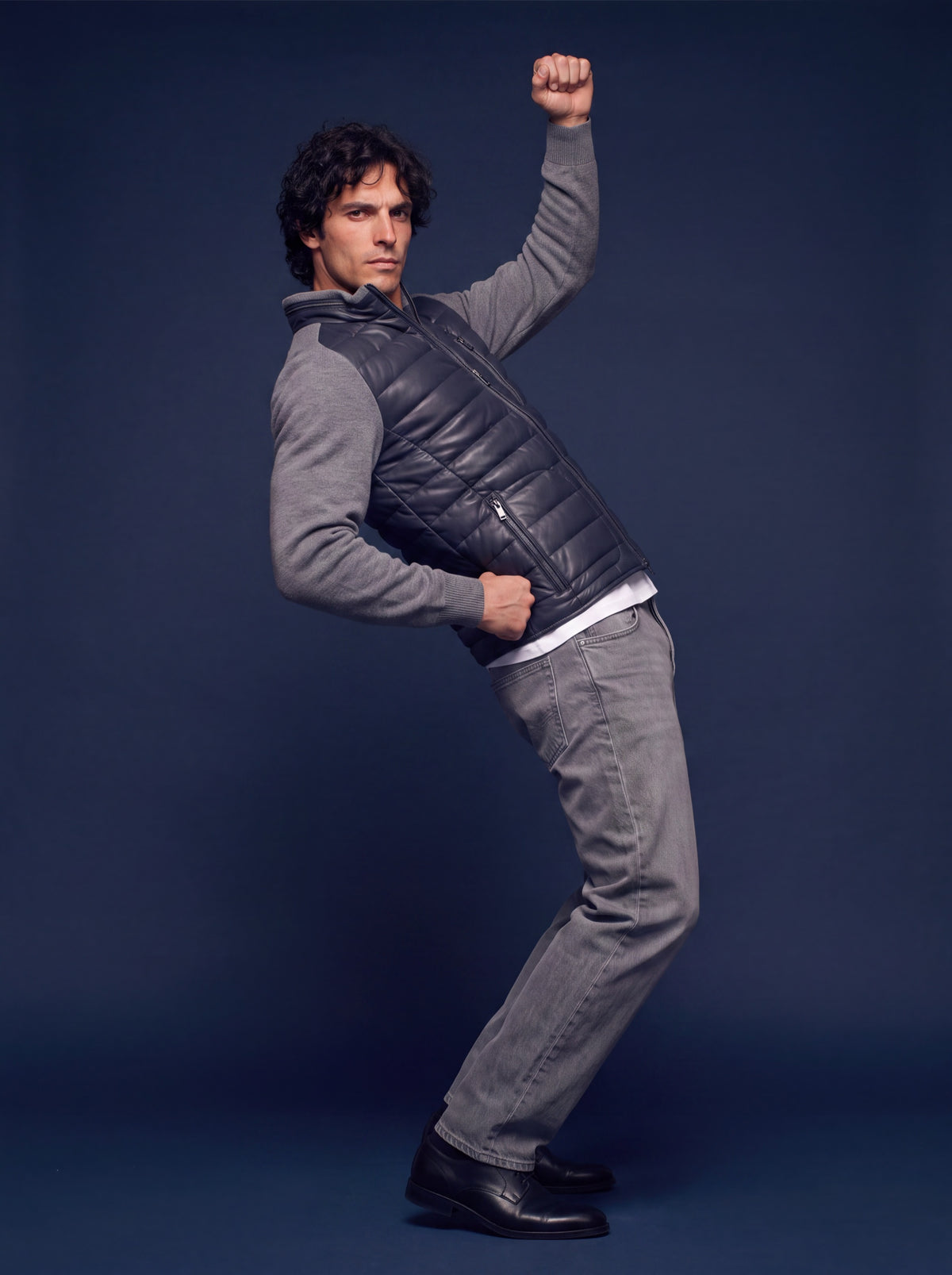 Sepang Men's Leather Jacket - Navy - View 4