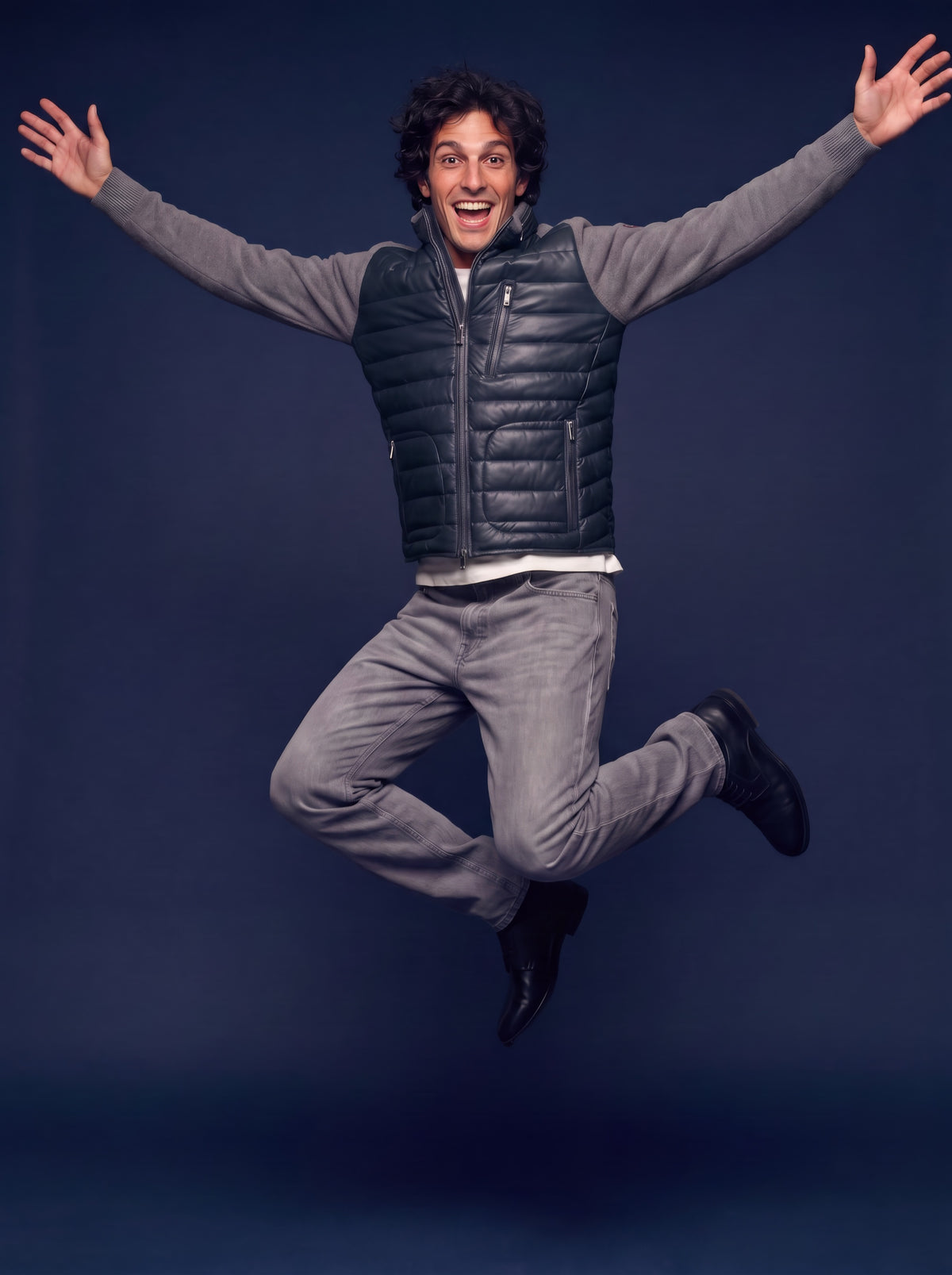 Sepang Men's Leather Jacket - Navy - View 5