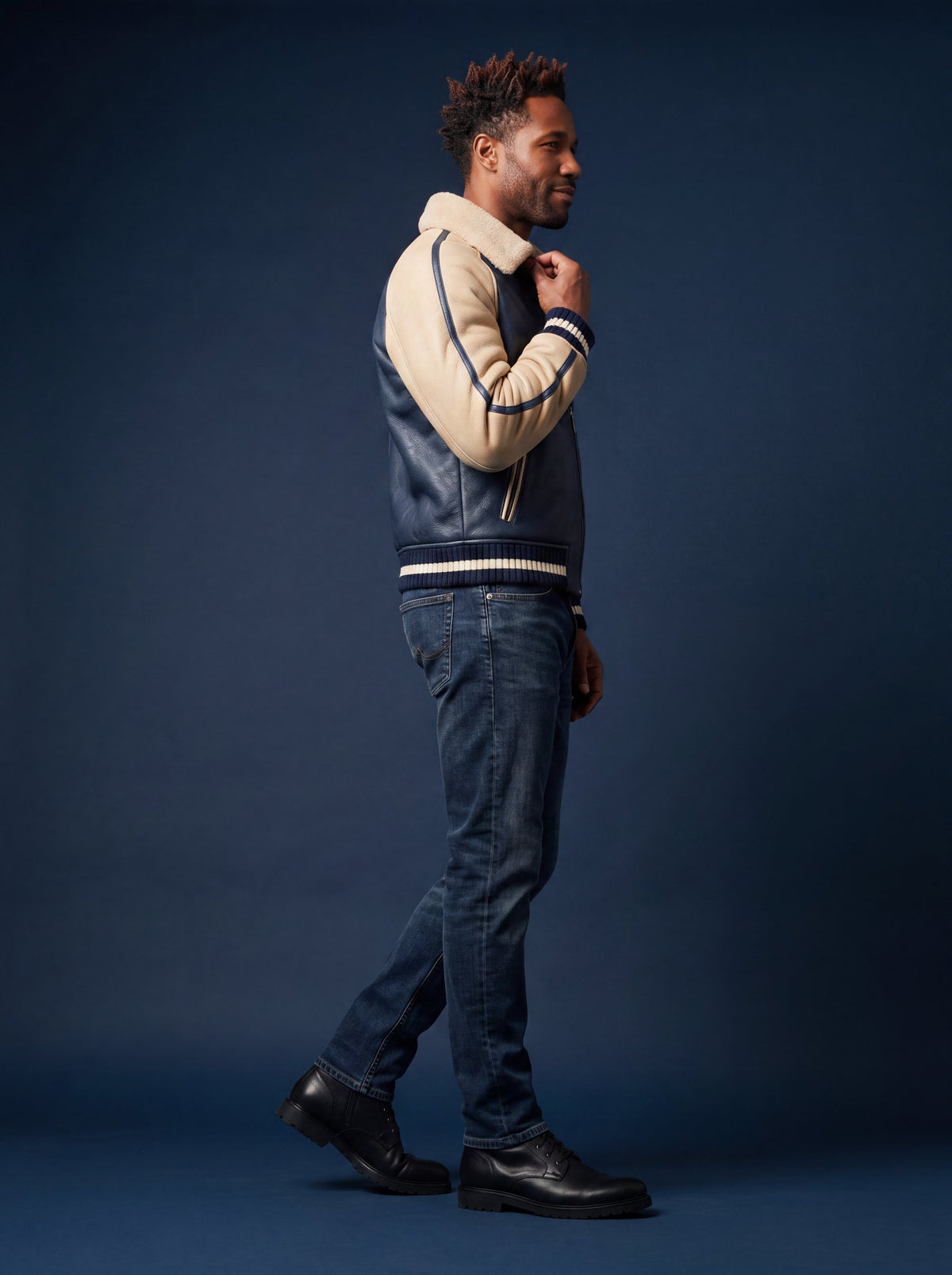 Silvretta Men's Shearling Jacket - Blue - View 9