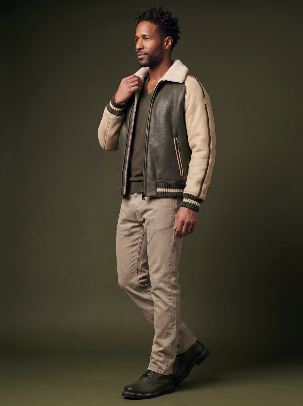 Silvretta Men's Shearling Jacket - Olive - View 3