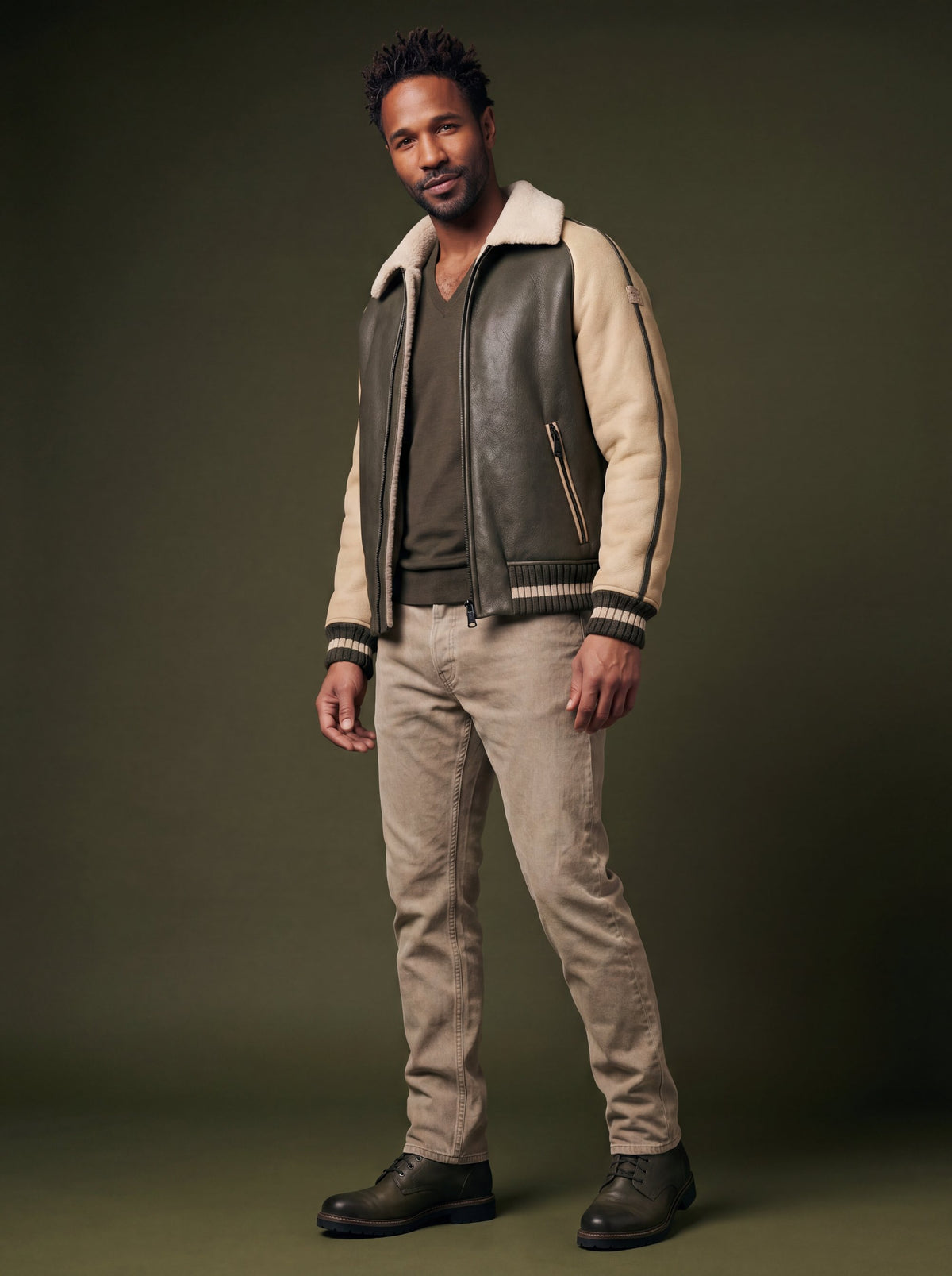 Silvretta Men's Shearling Jacket - Olive - View 5