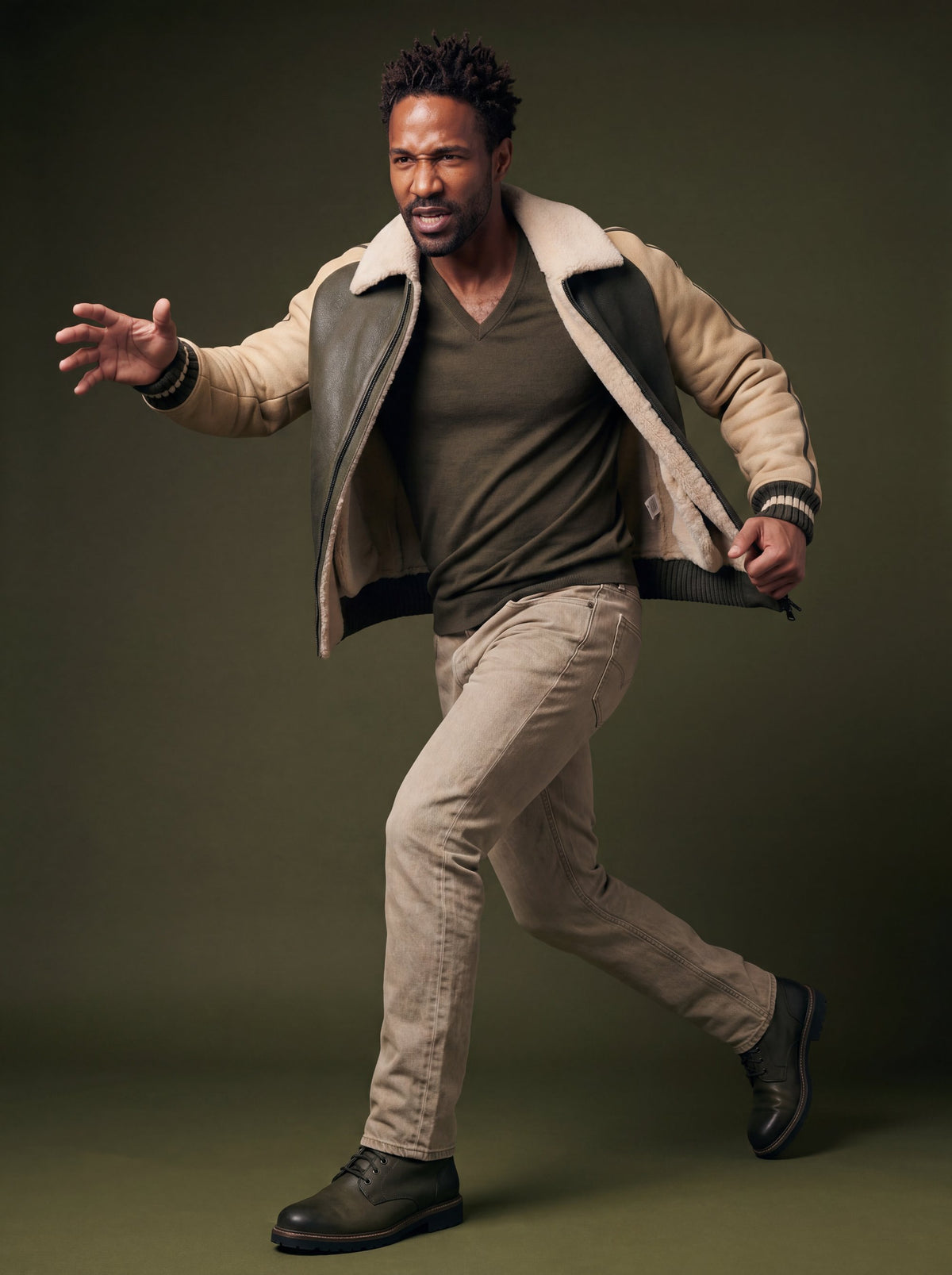 Silvretta Men's Shearling Jacket - Olive - View 13