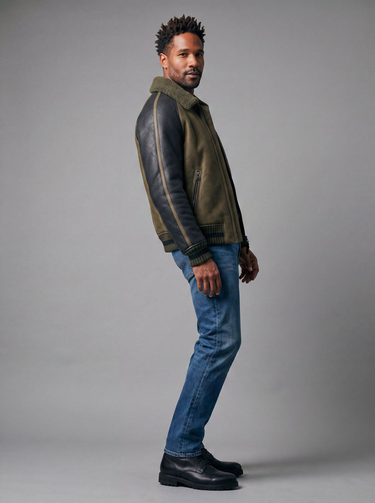 Silvretta Men's Shearling Jacket - Olive Black - View 2