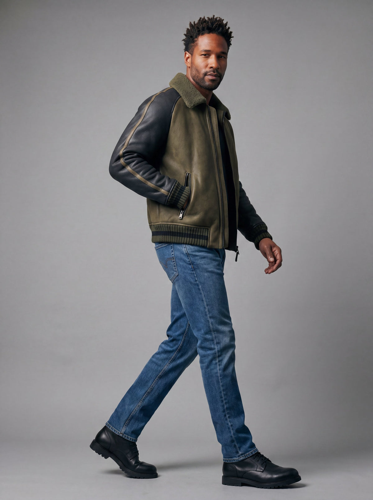 Silvretta Men's Shearling Jacket - Olive Black - View 15