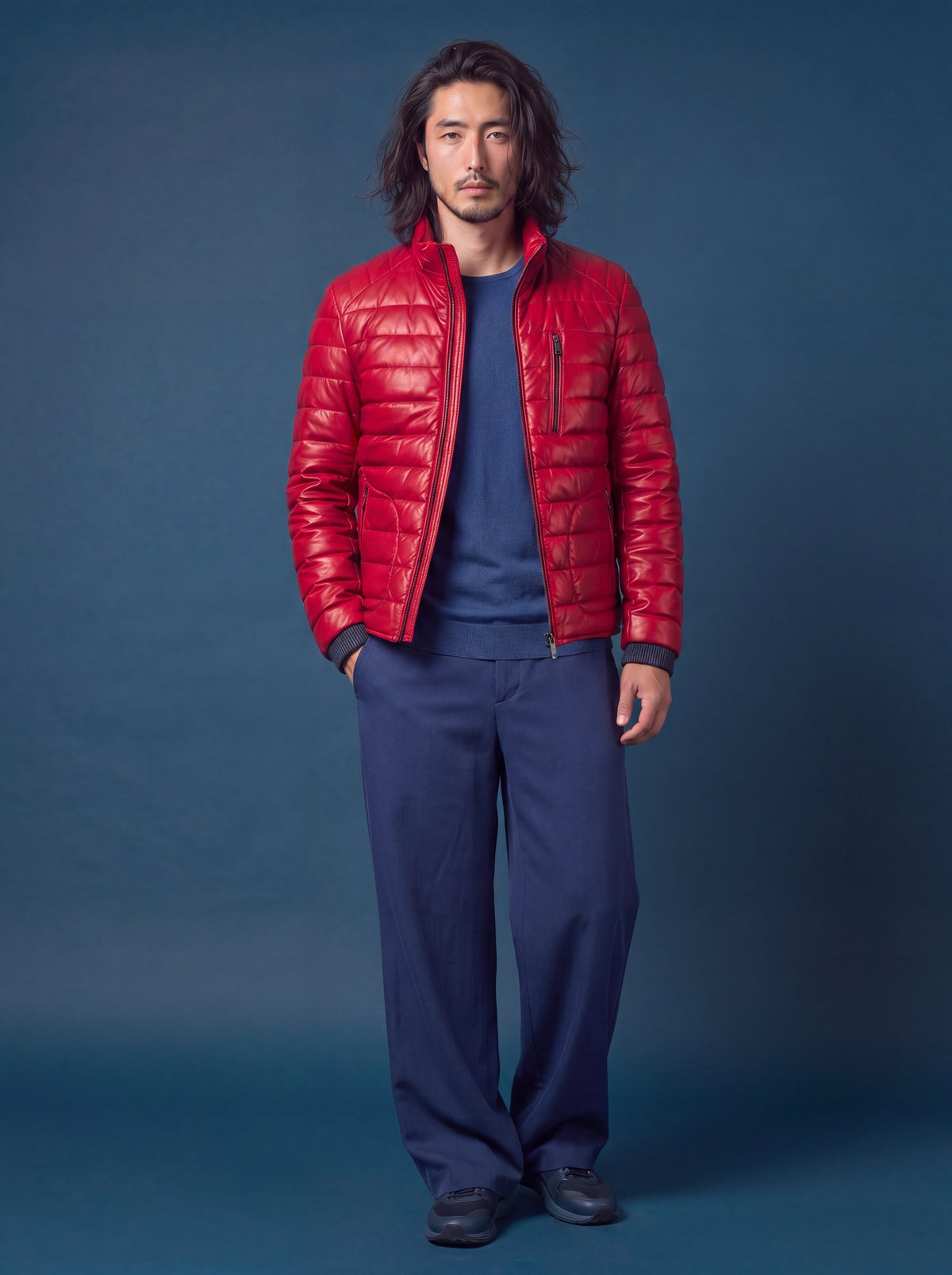 Speedster Men's Down Leather Jacket - Red - View 1