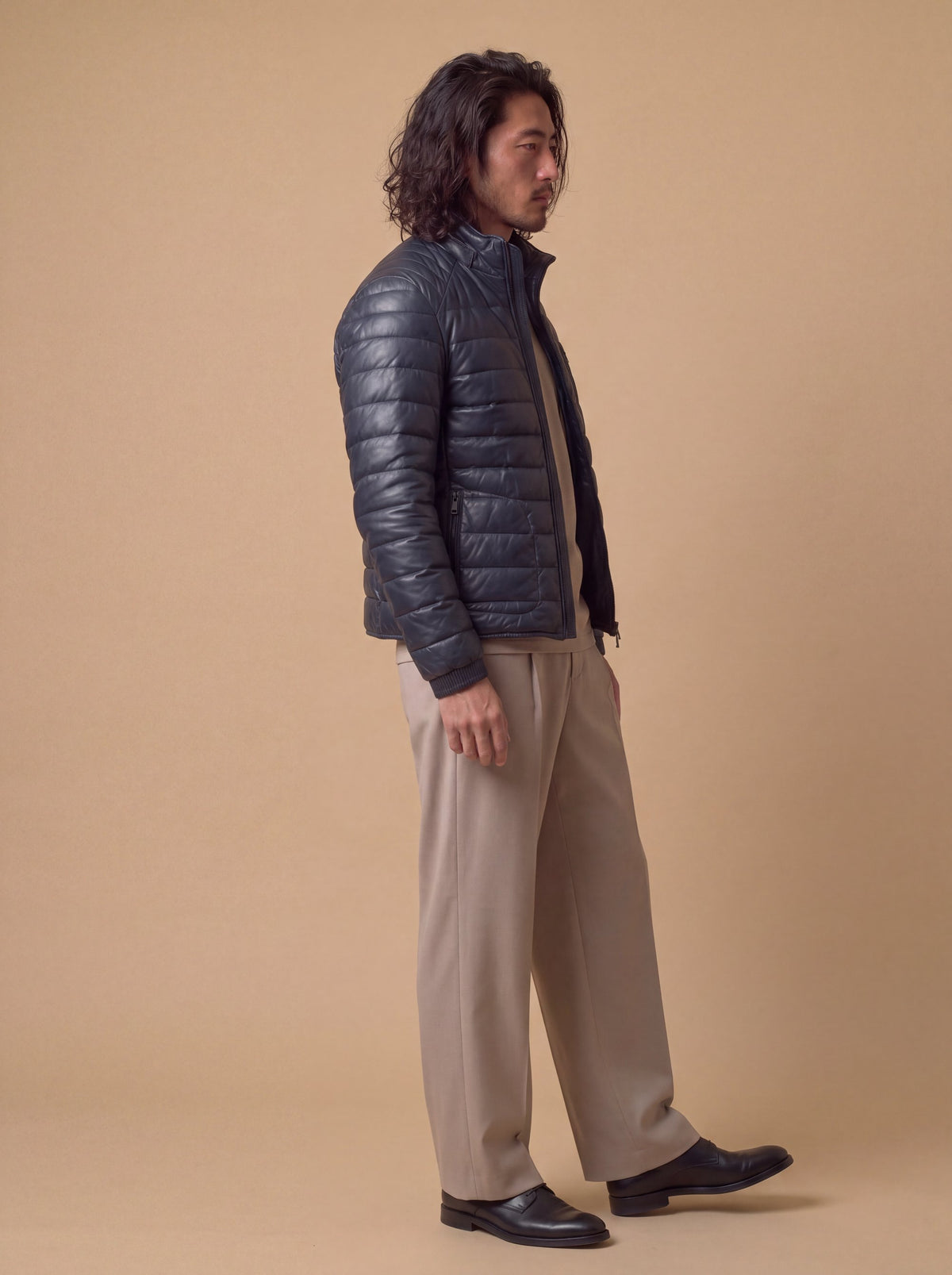 Speedster Men's Down Leather Jacket - Silver Night - View 5