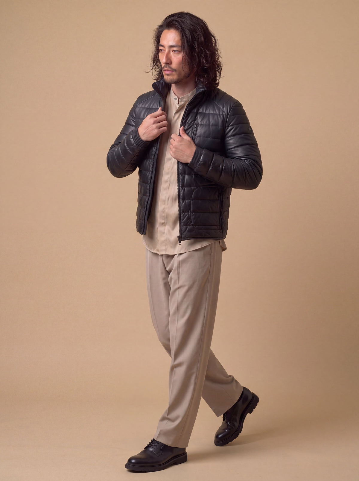 Speedster Men's Down Leather Jacket - Silver Night - View 6